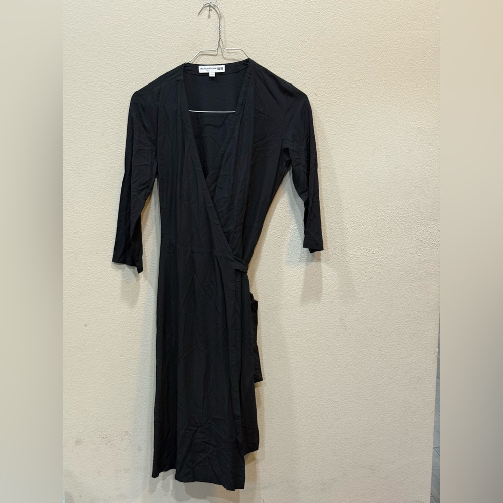 Ines de la Fressange (Uniqlo) Black Silk Wrap Dress